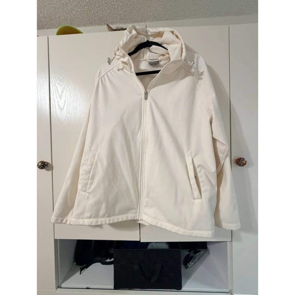 32 Degrees Heat Women's Hooded Softshell Jacket Cream White XXL Plus Size Fleece